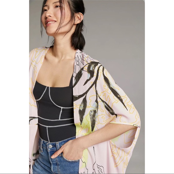 Anthropologie x Bel Kazan Open-Front Short Sleeve Duster Kimono NWT One Size - Picture 2 of 15